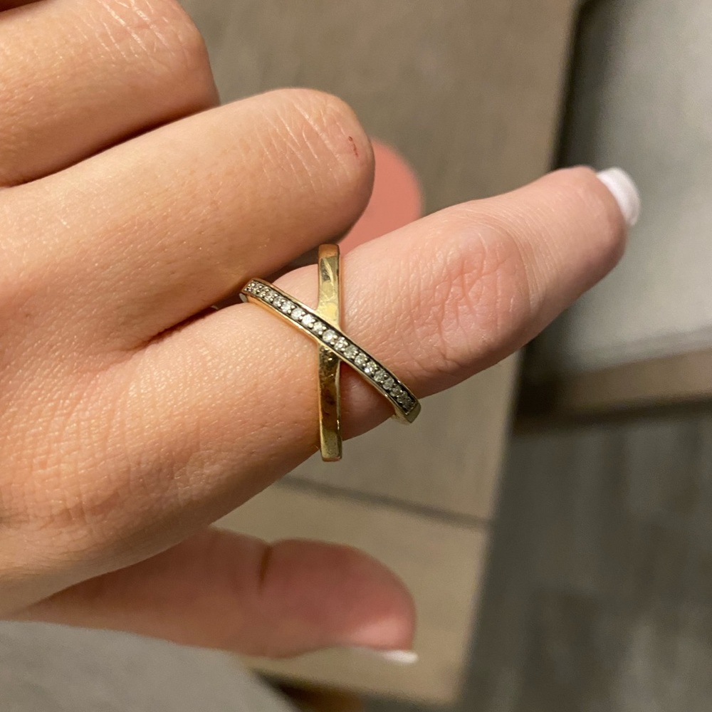 TOUS Nocturne crossed Ring in Silver Vermeil with Diamonds 2,2cm.